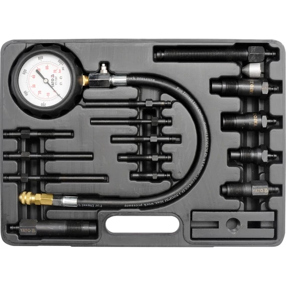 Yato YT-7307 kompressziómérő óra, diesel motorokhoz, 16 részes