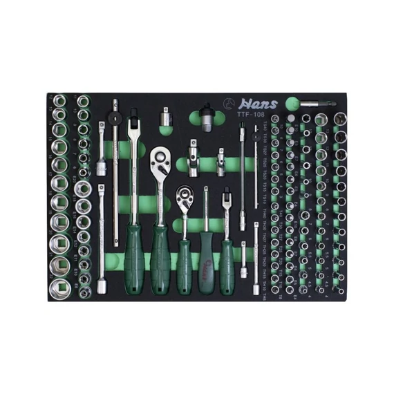 HANS 1/4 &quot;+ 3/8&quot; dugókulcs készlet 108r. TTF-108 fiókmodul
