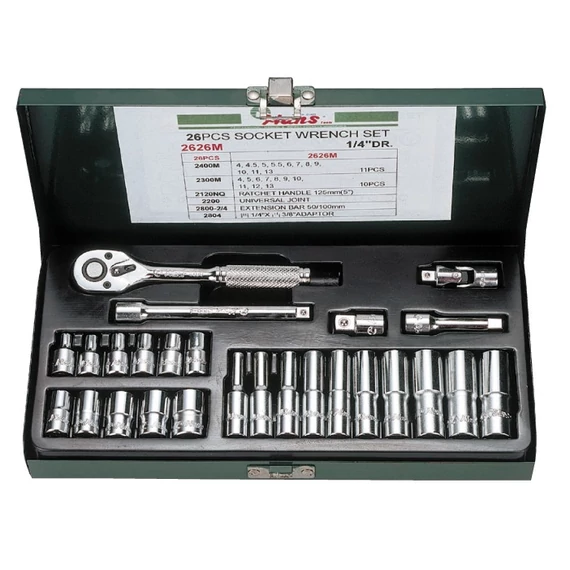  HANS 2626M dugókulcs készlet, 1/4", 4-13mm, 26 részes