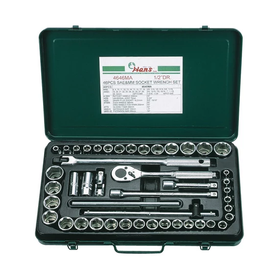 HANS 1/2˝ dugókulcs készlet 46r. 8-32mm + 3/8˝-5/4˝ 4646MA