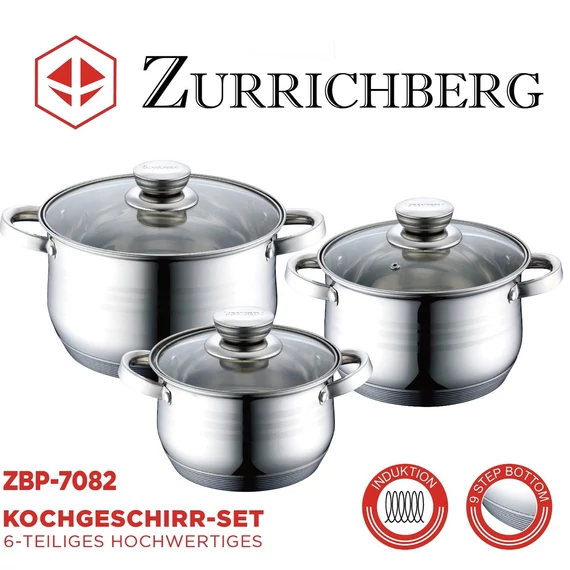 Zurrichberg ZBP-7082 rozsdamentes acél edénykészlet, 6 részes