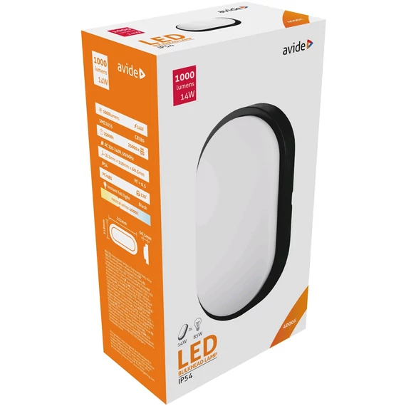 Avide (Titania-O) Cseppálló Ovális IP54 14W NW 4000K Fekete