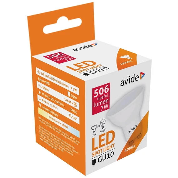 Avide LED Spot Alu+plastic 7W GU10 110° NW 4000K