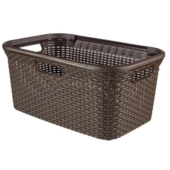 Curver Style rattan hatású ruháskosár 45L, sötétbarna