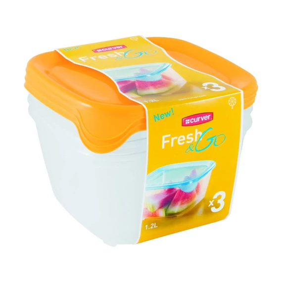 Curver Fresh&amp;go szögletes ételtartó szett, sárga, 1.2L, 3db