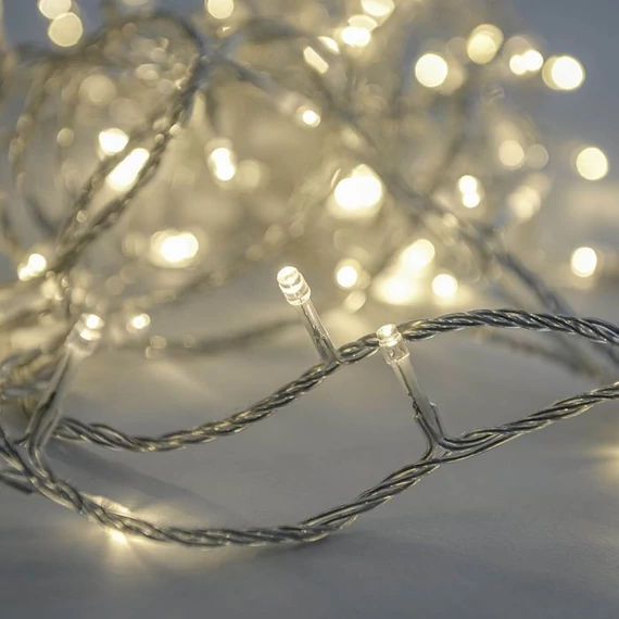 Toldható fényfüzér, meleg fehér, átlátszó kábel, 50LED, 4m