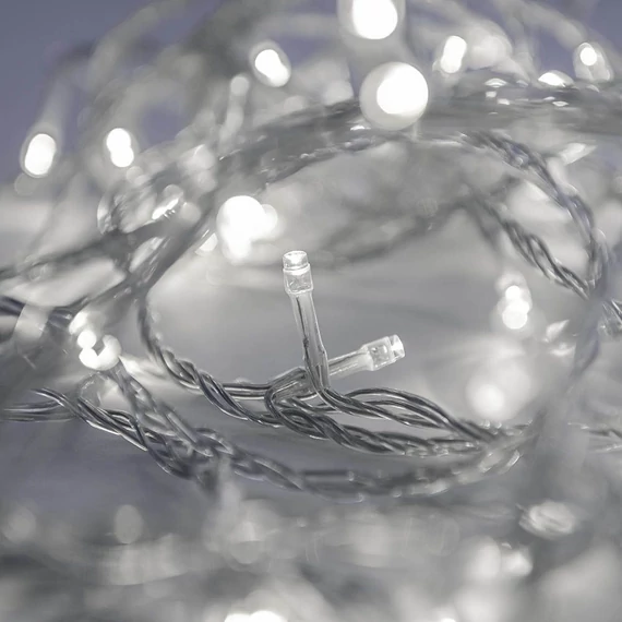 Toldható fényfüzér, hideg fehér, átlátszó kábel, 50LED, 4m