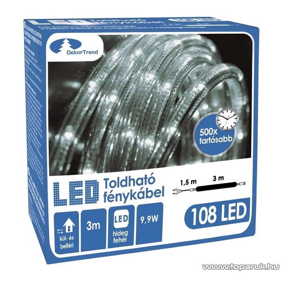 Kültéri toldható fénykábel, 108 db LED, 3m