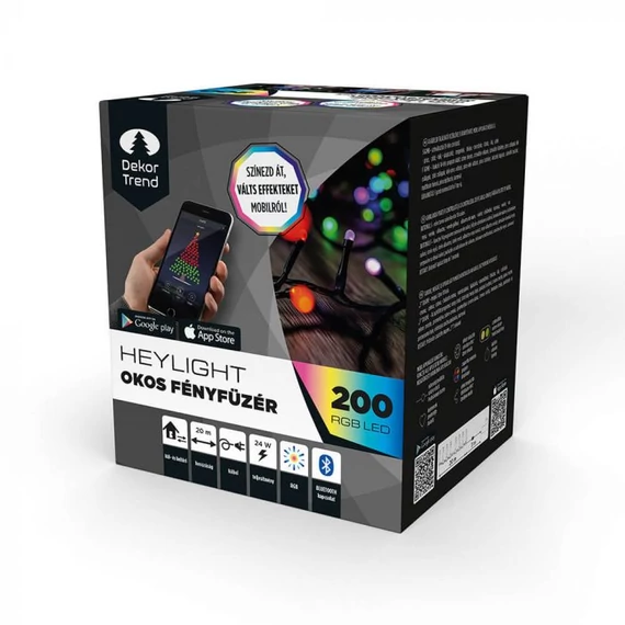 Dekortrend Heylight fényfüzér, RGB LED, IP44, Bluetooth, 20m, 200db