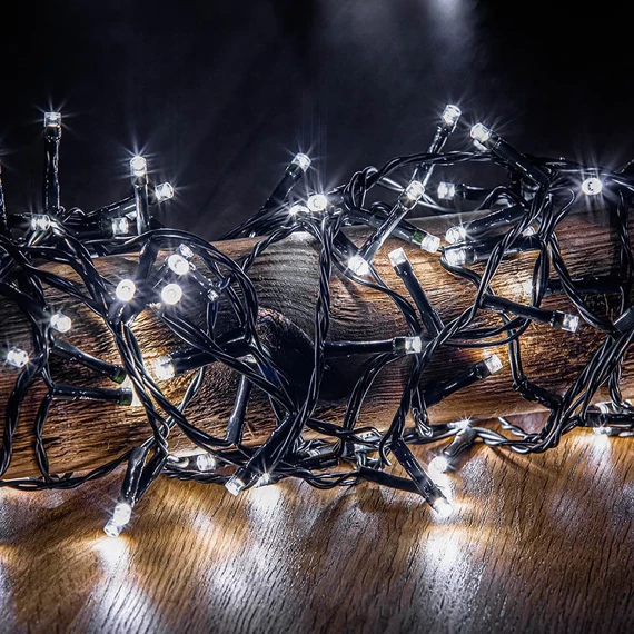 Kültéri fényfüzér, hideg fehér, zöld kábel, 180LED, 9m