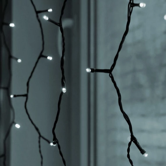 Kontakt fényfüggöny, LED, hideg fehér, fekete kábel, 1x2m