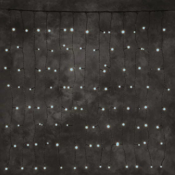 Kontakt fényfüggöny, LED, hideg fehér, fekete kábel, 2x1m