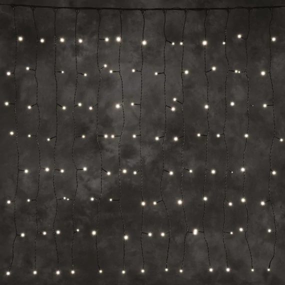 Kontakt fényfüggöny, meleg fehér, fekete kábel, 140LED, 1x2m