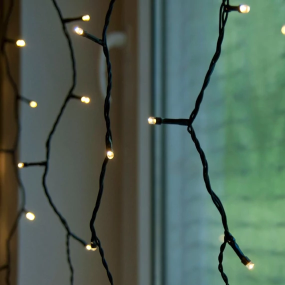 Kontakt fényfüggöny, LED, meleg fehér, fekete kábel, 1x4m