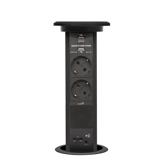 Delight motoros rejtett 2-es elosztó, 2db USB, Bluetooth, fekete