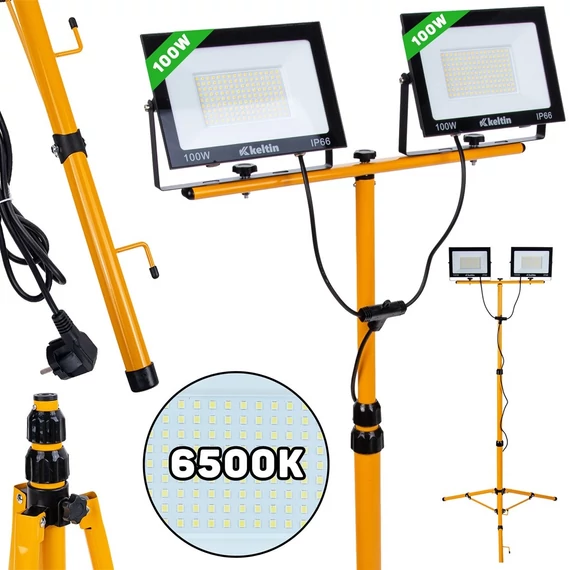 Keltin K02050 reflektor, dupla, állványos, hideg fehér, 6500K, 100W, 1.6m 