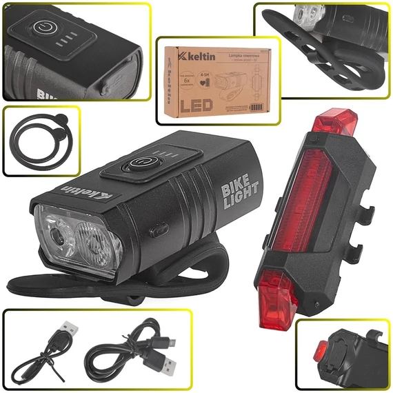 Keltin K02313 Vízálló kerékpár lámpa USB töltéssel, IPX4 védelem