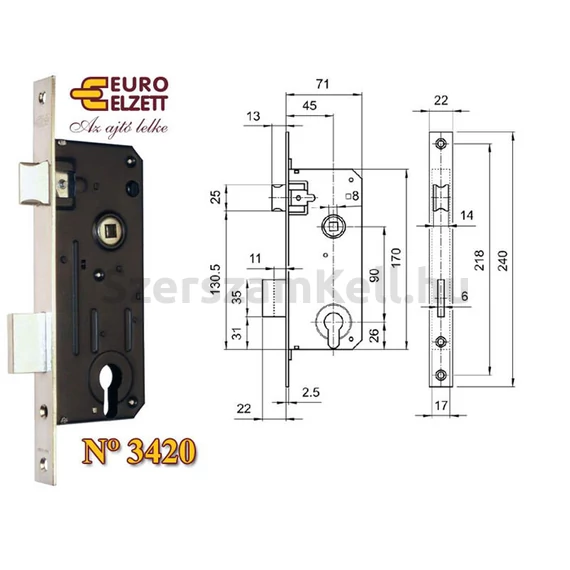 Elzett Bevéső Zártest 3420 / Cilinderes / 90mm