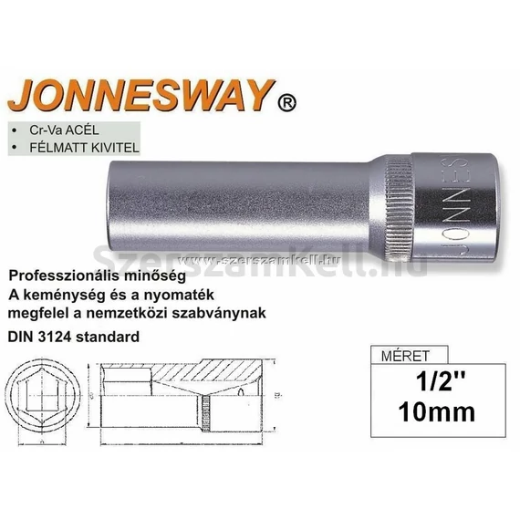 Jonnesway Profi hosszított kézi dugókulcs, 1/2&quot;, 10x76mm