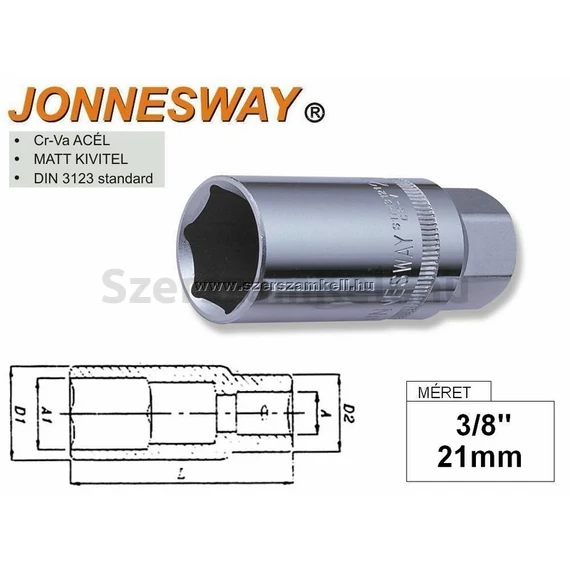 Jonnesway Gyertyakulcs 3/8" 21mm S17H3121