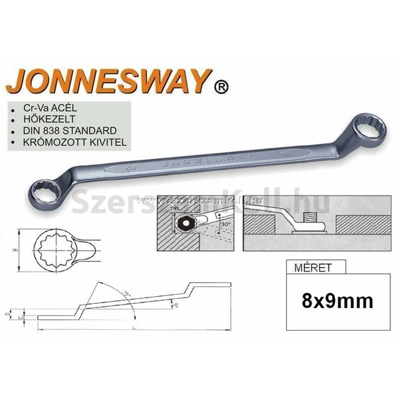 Jonnesway Profi csillagkulcs, 8x9mm