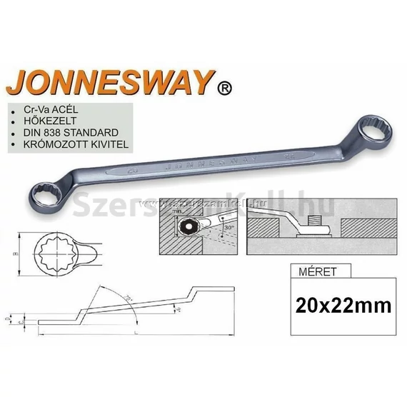 Jonnesway Profi csillagkulcs, 20x22mm