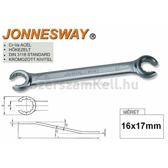 Jonnesway Profi fékcsőkulcs, 16x17mm