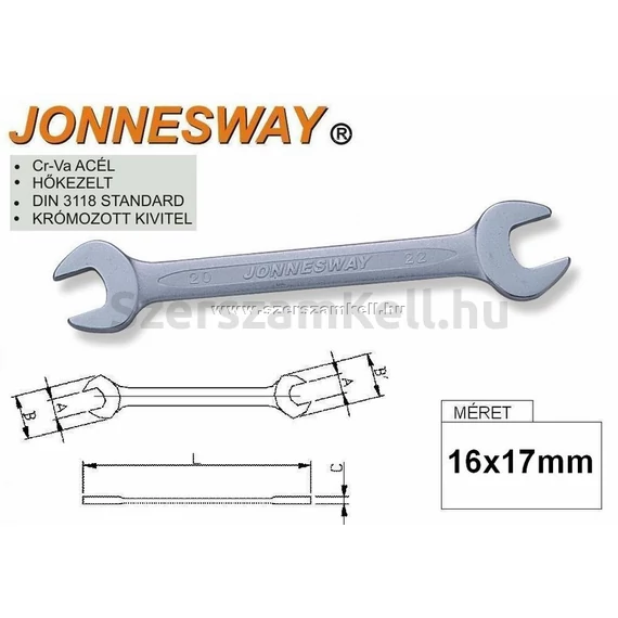 Jonnesway Profi villáskulcs, 16x17mm
