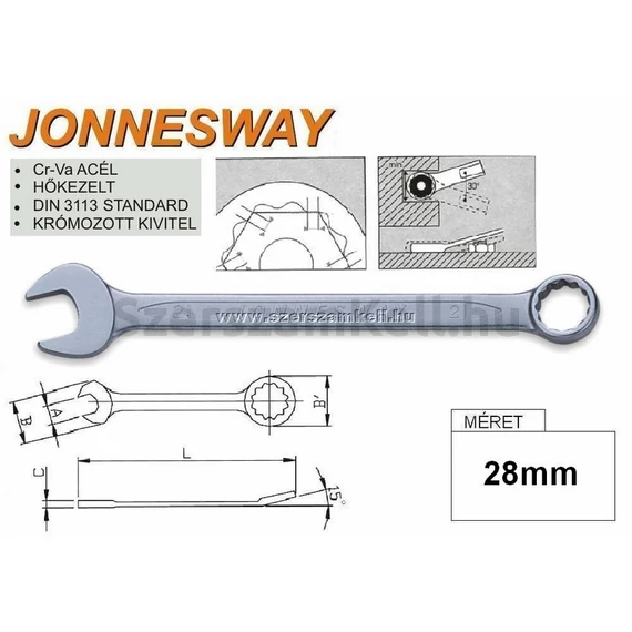 Jonnesway W261 Profi csillag-villáskulcs, 28x325mm