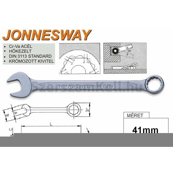 Jonnesway W261 Profi csillag-villáskulcs, 41x460mm