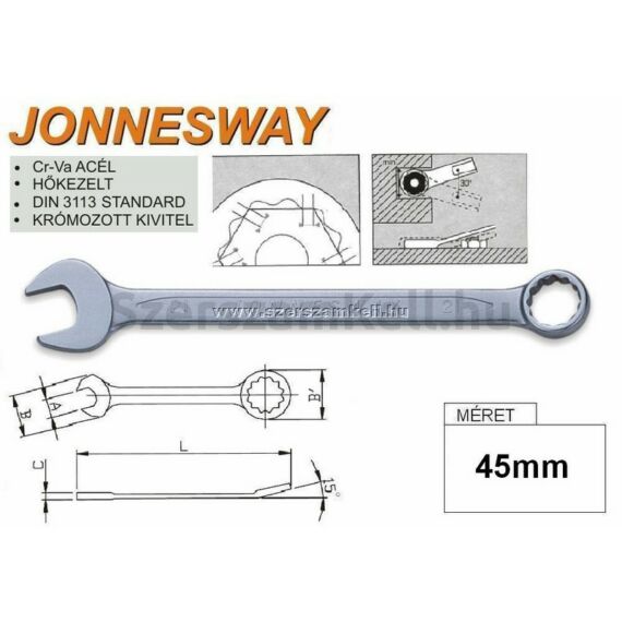 Jonnesway W261 Profi csillag-villáskulcs, 45x500mm
