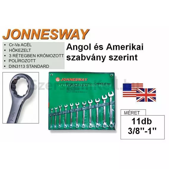 Jonnesway Profi Coll Csillag-Villáskulcs Klt. 3/8"-1" 11db-os / W26411S