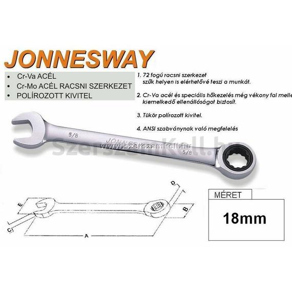 Jonnesway Profi racsnis csillag-villáskulcs, 18mm