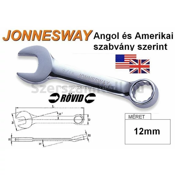 Jonnesway Profi Rövid Csillag-Villáskulcs 12mm