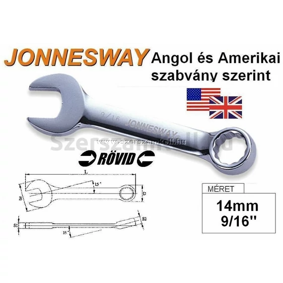 Jonnesway Profi Rövid Csillag-Villáskulcs 14mm