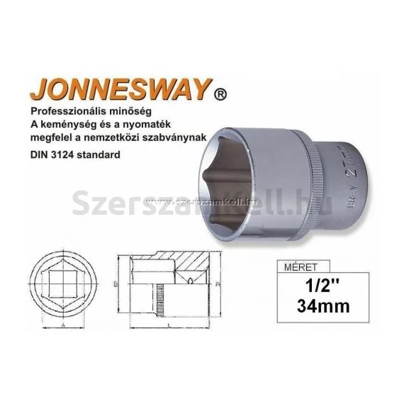 Jonnesway Profi dugókulcsfej, 1/2", 34x45mm