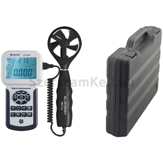 HOLDPEAK 856A Digitális szélerősség, légáramlás és hőmérsékletmérő, 0-45m/sec, -10°C-45°C, USB