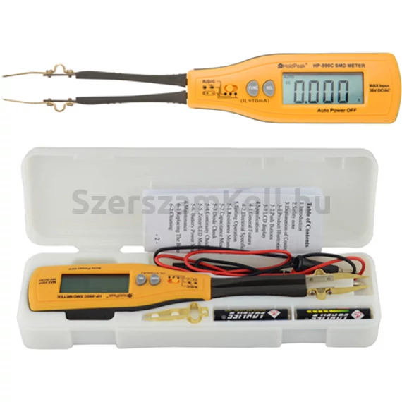 HOLDPEAK 990C SMD alkatrész teszter, ellenállás, kapacitás, dióda, zener, LED