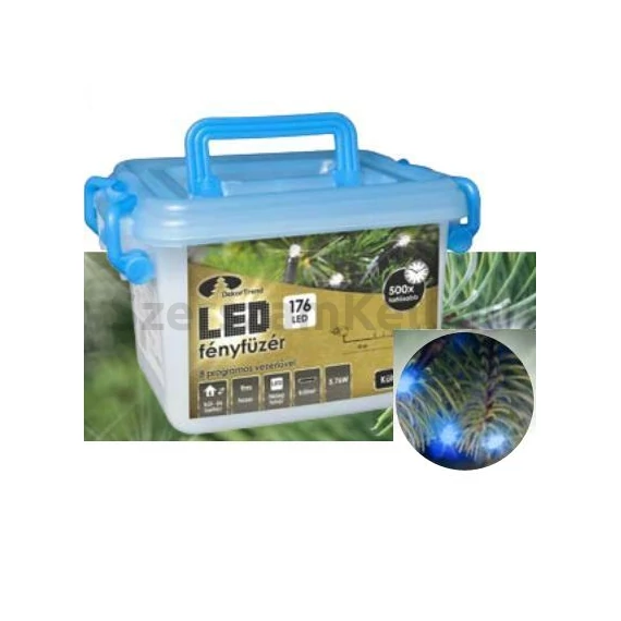 LED karácsonyi kül- és beltéri fényfüzér, kék, 8 programos, 80LED, 4m