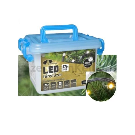 LED karácsonyi kül- és beltéri fényfüzér, meleg fehér, 8 programos, 120LED, 6m