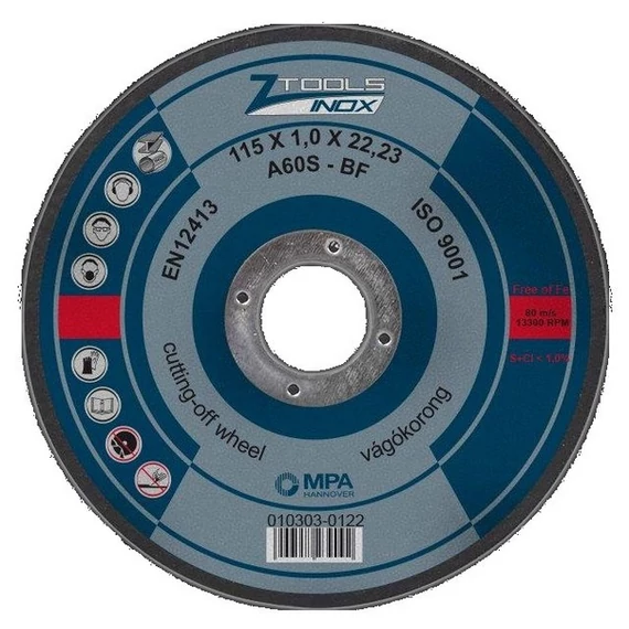 Z-Tools vágókorong, inox, 125x1x22.2mm, A60S-BF